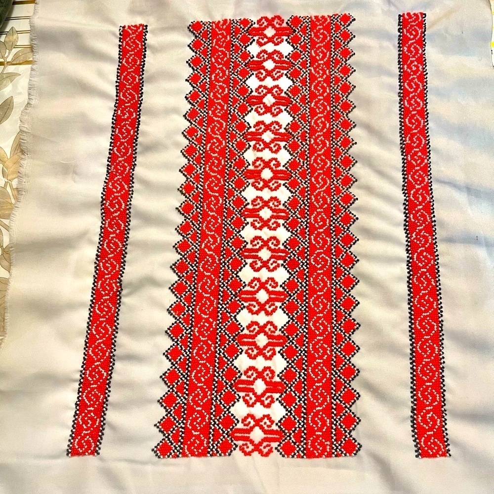 Embroidered Beaded  Cloth insert for shirt blouse Handmade White/red/black